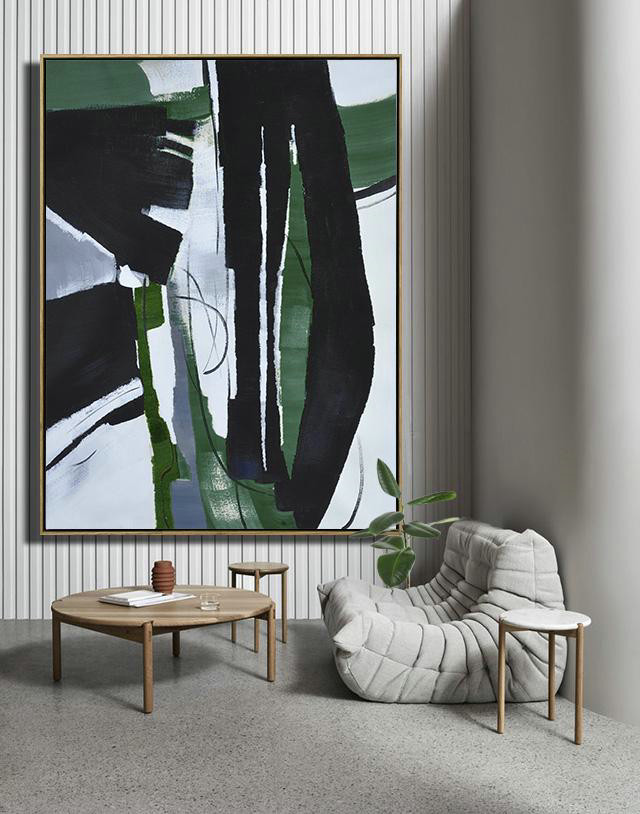 Original Painting Hand Made Large Abstract Art,Hand Painted Large Vertical Contemporary Painting On Canvas,Canvas Artwork For Sale,Black,Dark Green,White.Etc